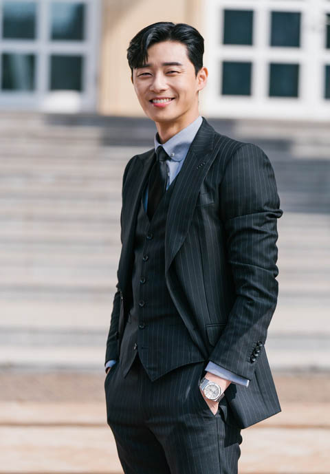 Park Seo-joon poses for a picture.